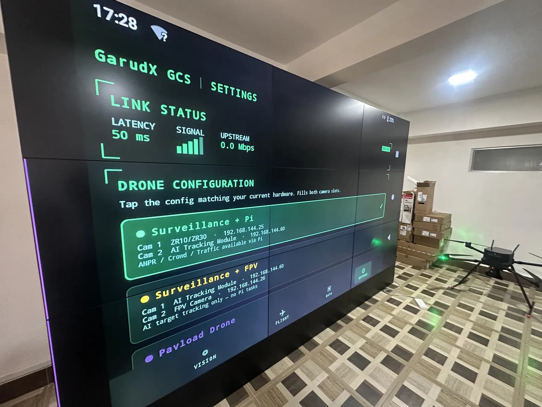 The GarudX ground station running on a video wall